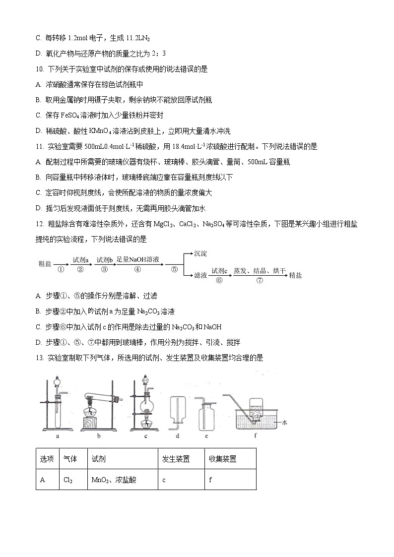 2023日照高一上学期期末考试化学试题含答案03