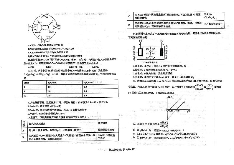 2023鞍山普通高中高三下学期一模联考化学试题扫描版含答案02