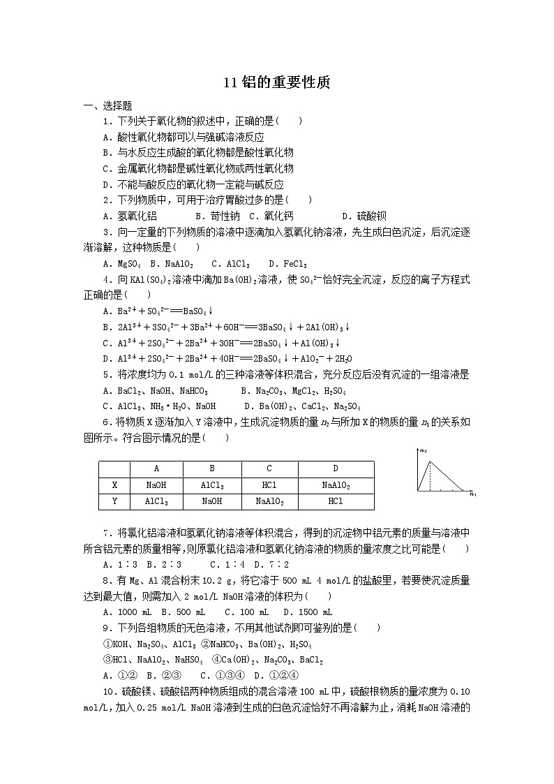 2022高中化学一轮复习课堂练习（含答案）：11铝的重要性质第1页
