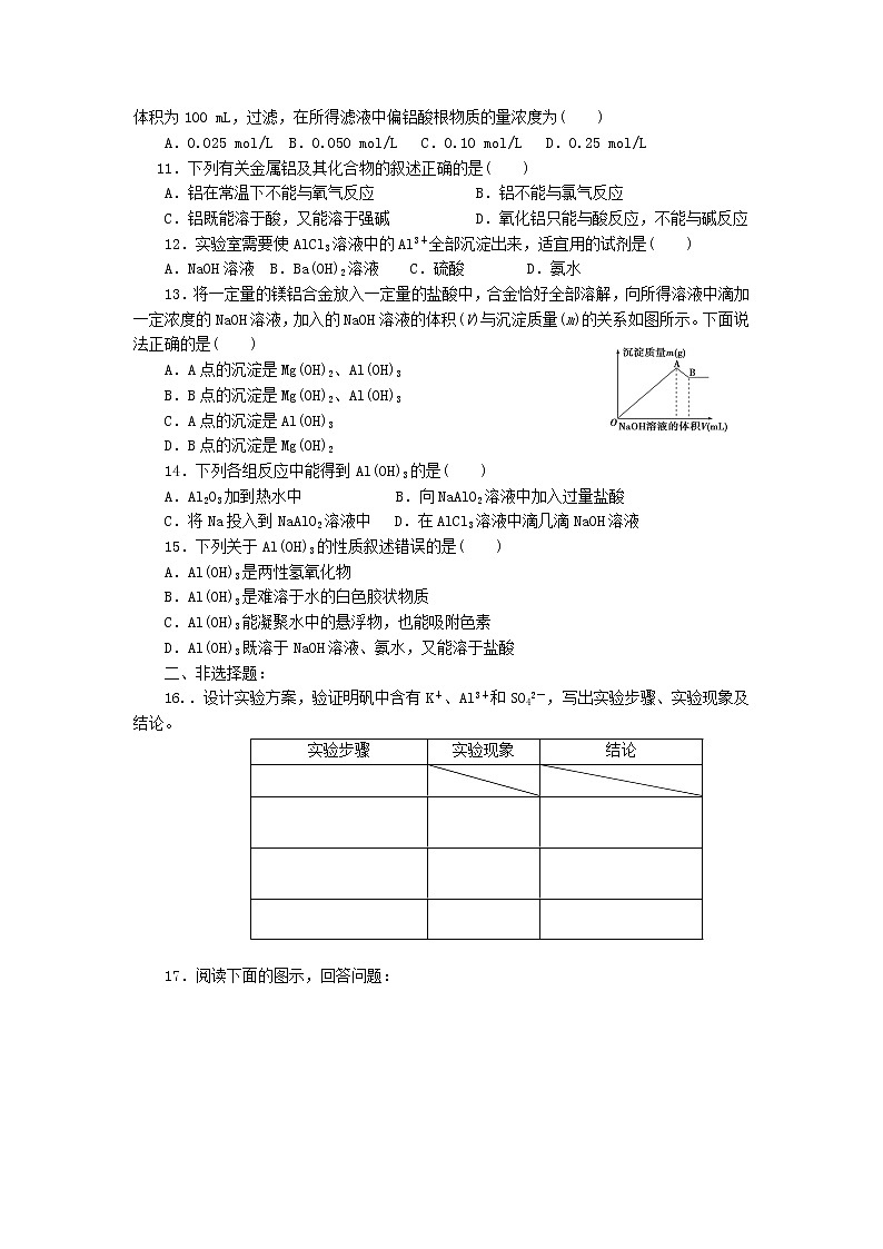 2022高中化学一轮复习课堂练习（含答案）：11铝的重要性质第2页