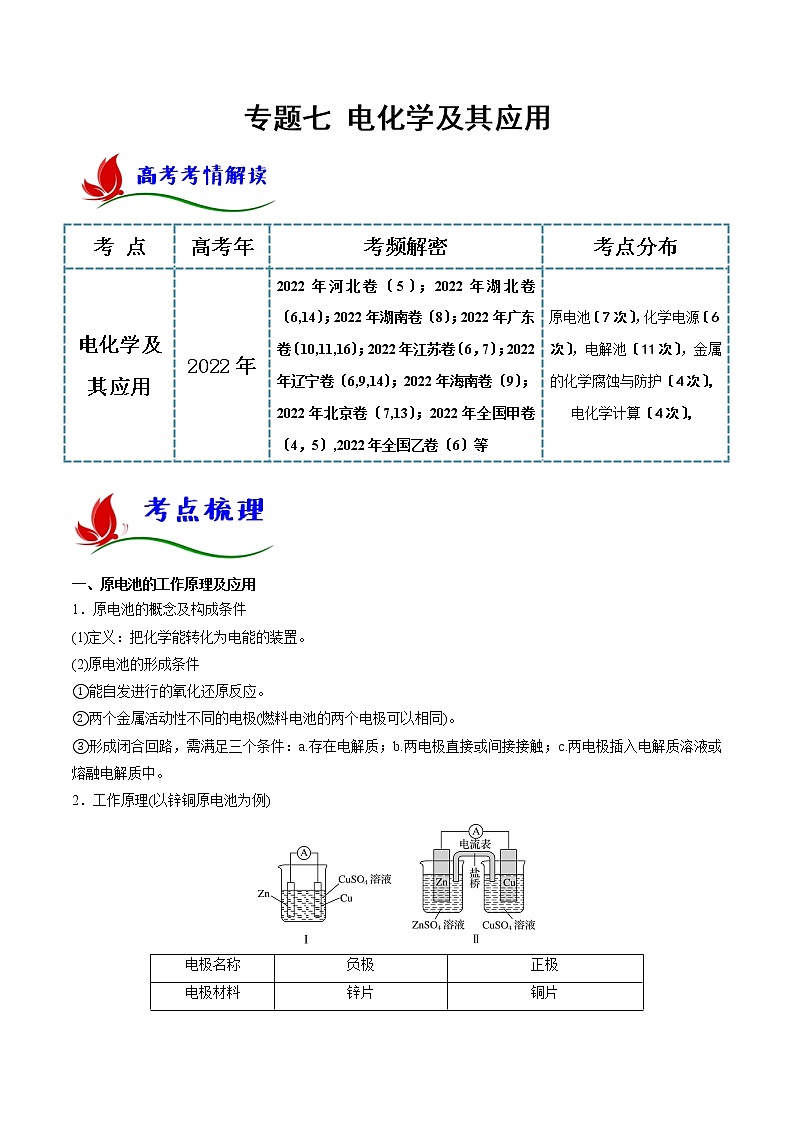 专题七 电化学及其应用（原卷版）第1页