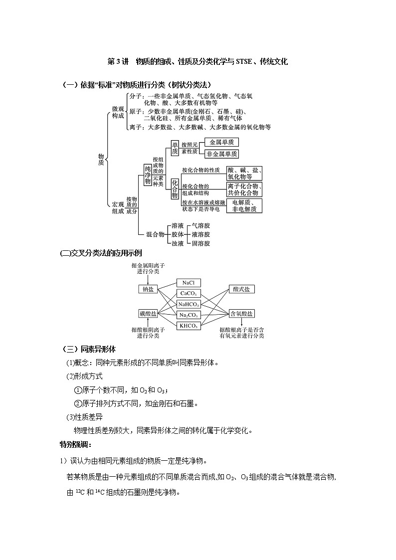 第03讲　物质的组成、性质及分类化学与STSE、传统文化（讲义）（原卷版）-2023年高考化学一轮复习必做提升讲义（夯基础·再突破）第1页