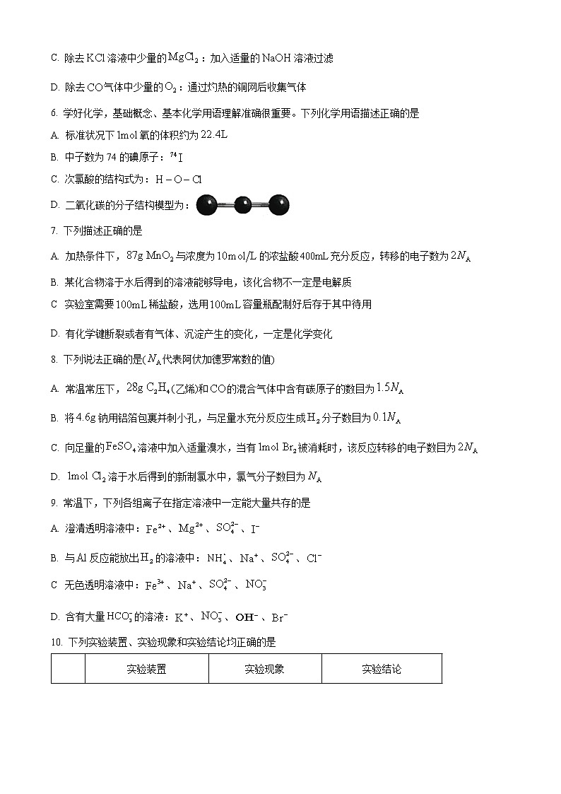 四川省眉山市2022-2023学年高一上学期期末考试化学试题（含答案）02