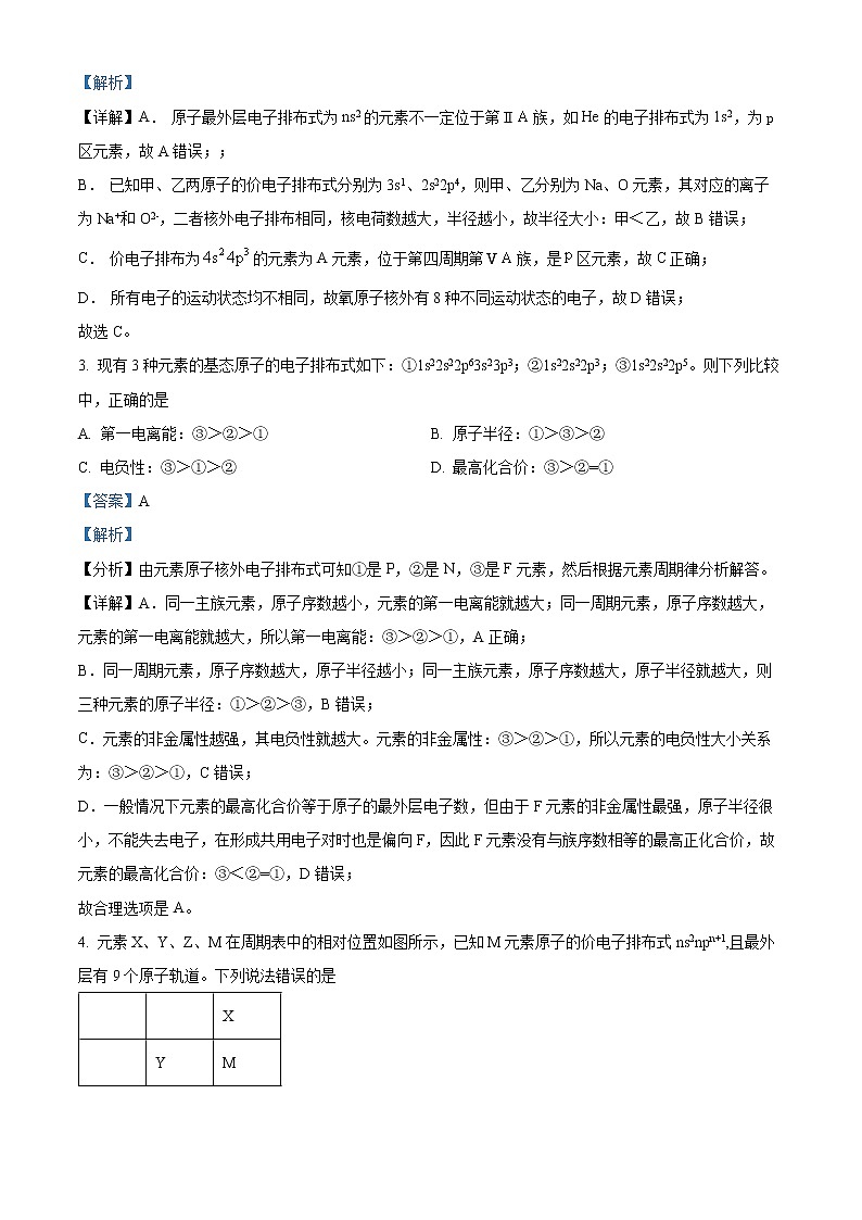 2022昌吉州行知学校高二下学期期中考试化学试题含解析02