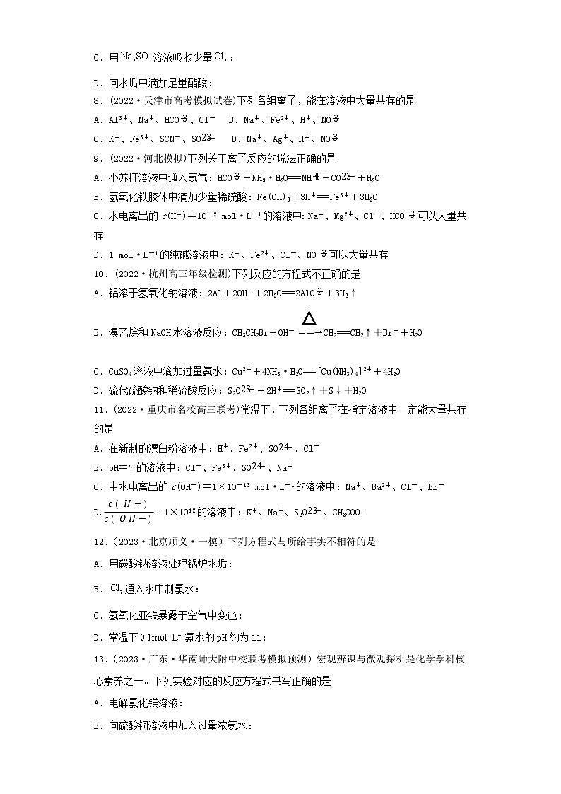 卷05 离子共存 离子方程式的正误判断——【备考2023】高考化学小题集训（全国通用）（原卷版）第3页