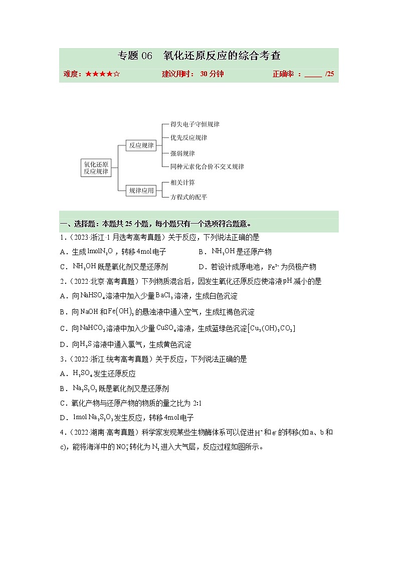 卷06 氧化还原反应的综合考查——【备考2023】高考化学小题集训（全国通用）（原卷版）第1页