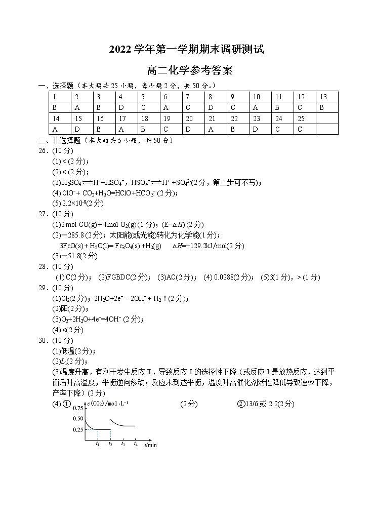 2023湖州高二上学期期末化学试题扫描版含答案01
