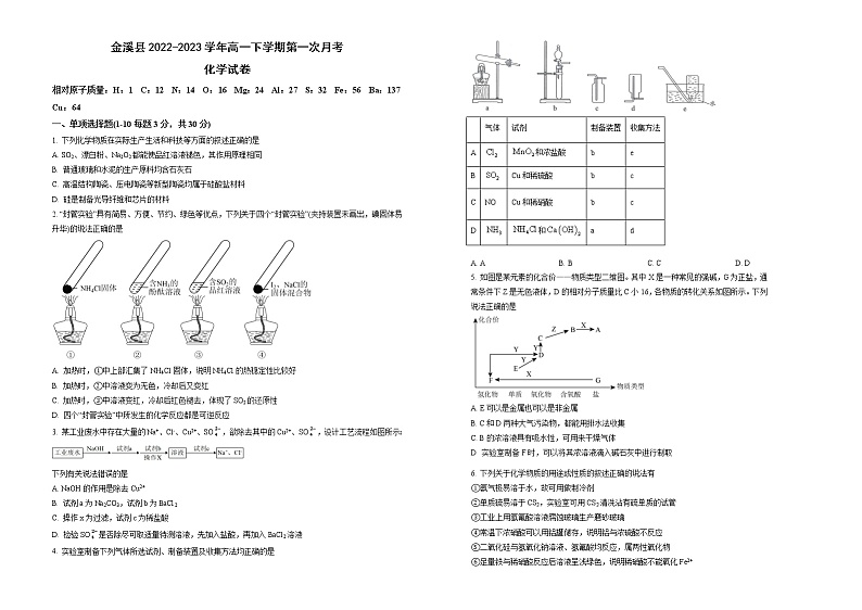 江西省抚州市金溪县2022-2023学年高一下学期第一次月考化学试卷（Word版含答案）第1页