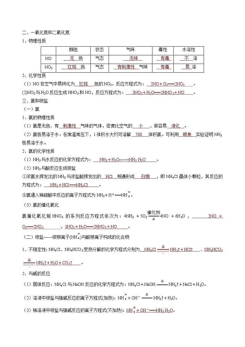 (寒假班)人教版高中化学必修第二册同步讲义第五章化工生产中的重要非金属元素第二节 氮及其化合物（含详解）02