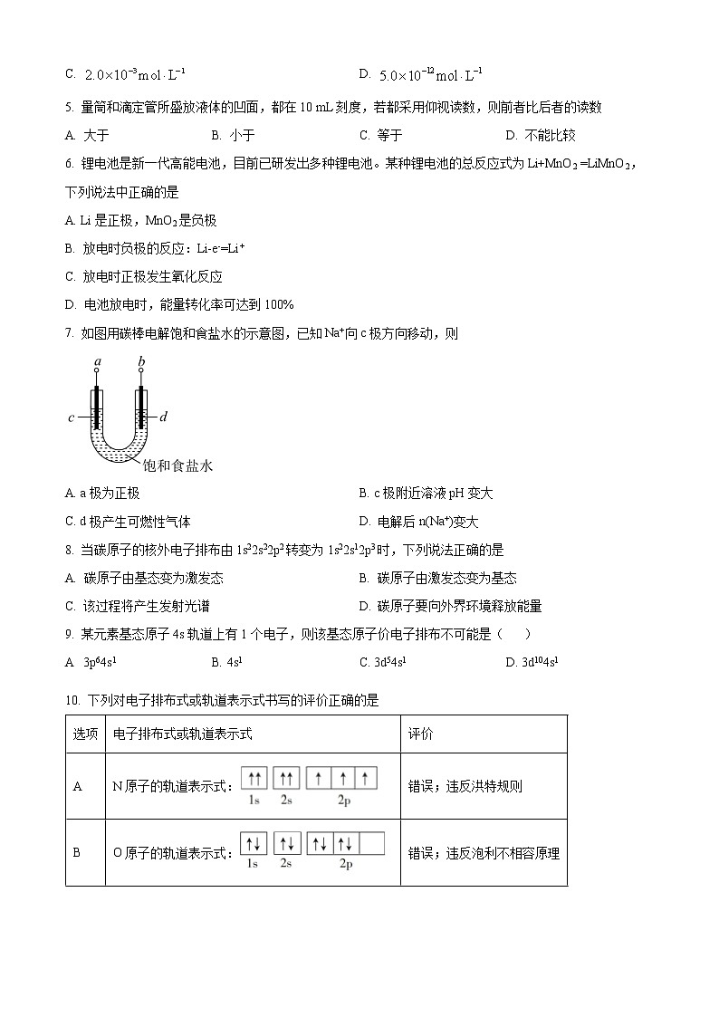 2023鞍山普通高中高二下学期第一次月考试题化学（A卷）含答案02