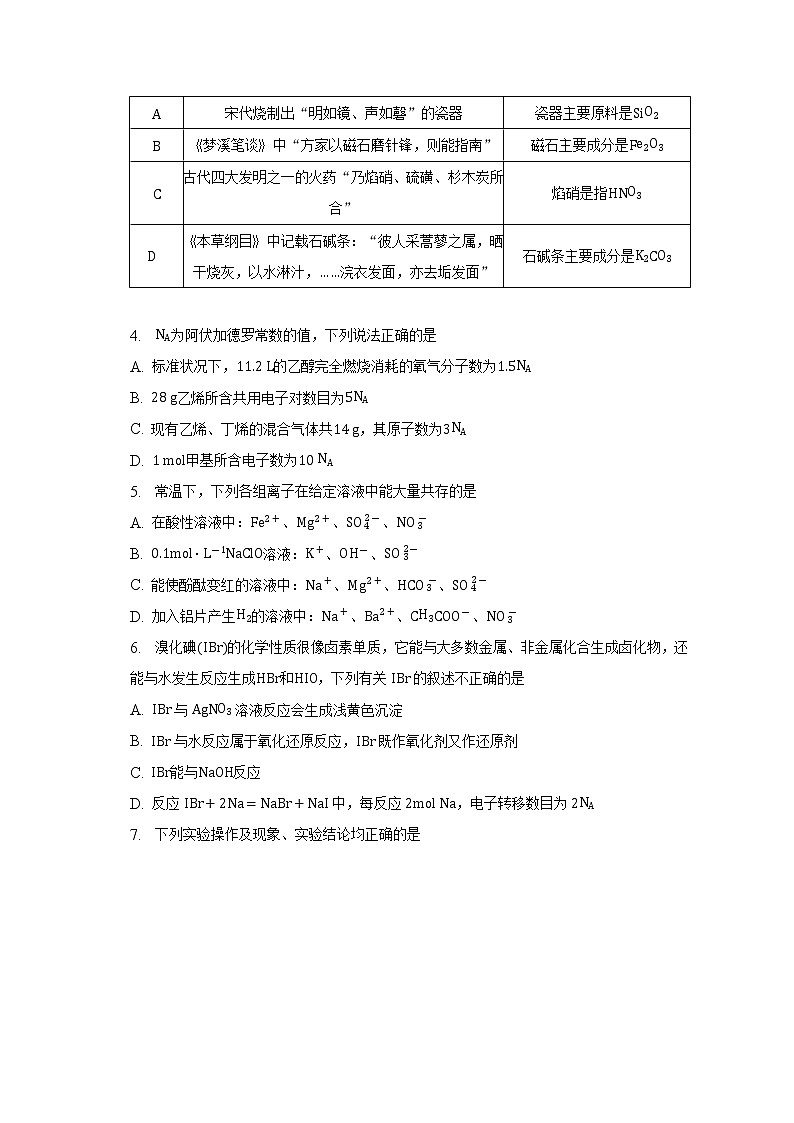 安徽省滁州市定远县育才学校2022-2023学年高三第二次模拟检测化学试题02
