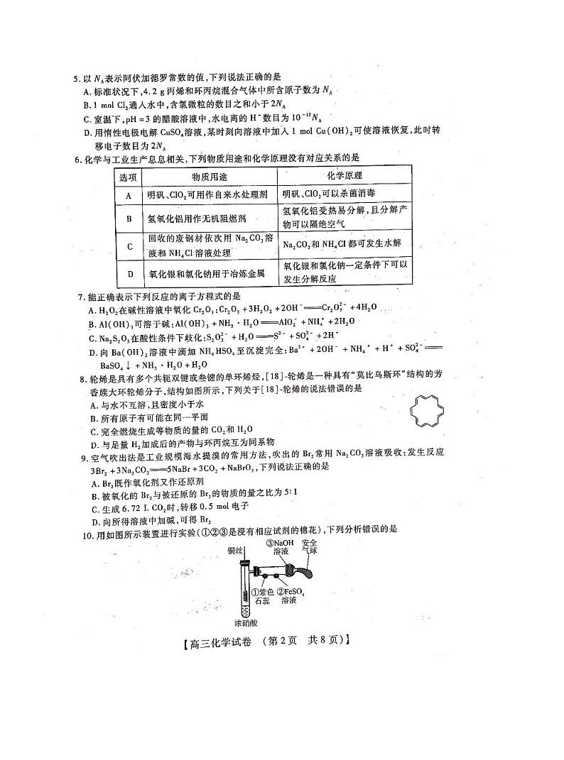 2023届河南省六市TOP二十名校高三上学期9月摸底考试 化学试题 PDF版02