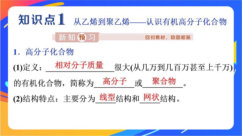 高中化学第三章简单的有机化合物第二节从化石燃料中获取有机化合物第4课时有机高分子化合物与有机高分子材料课件鲁科版必修第二册03