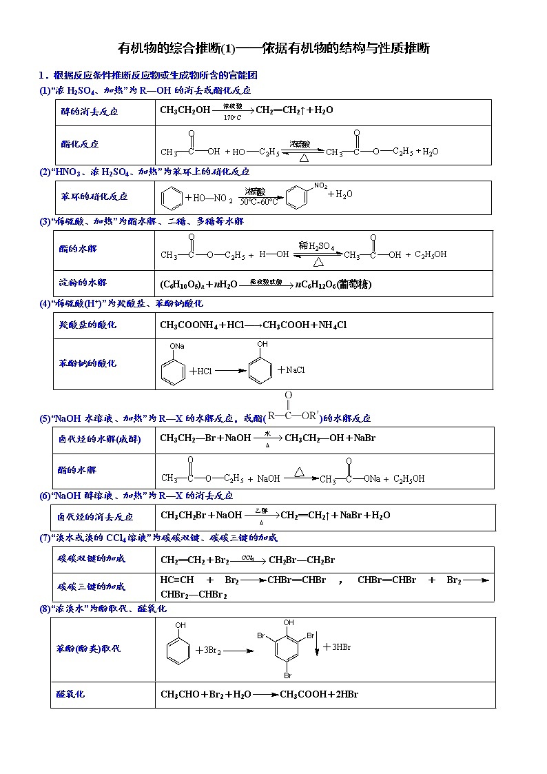 01    有机物的综合推断(1)——依据有机物的结构与性质推断 （附答案解析）-备战高考化学大题逐空突破系列（全国通用）第1页