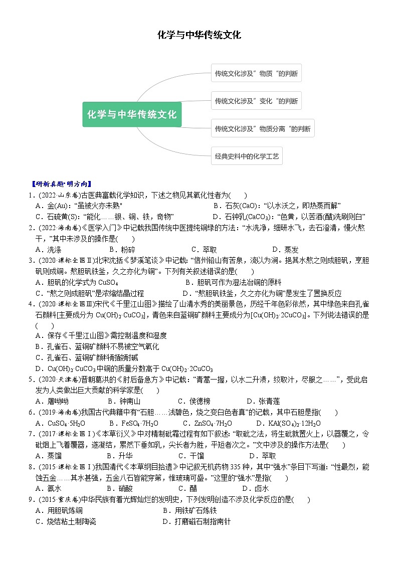 02    考向2   化学与中华传统文化（附答案解析）-备战高考化学大二轮专题突破系列（全国通用）第1页