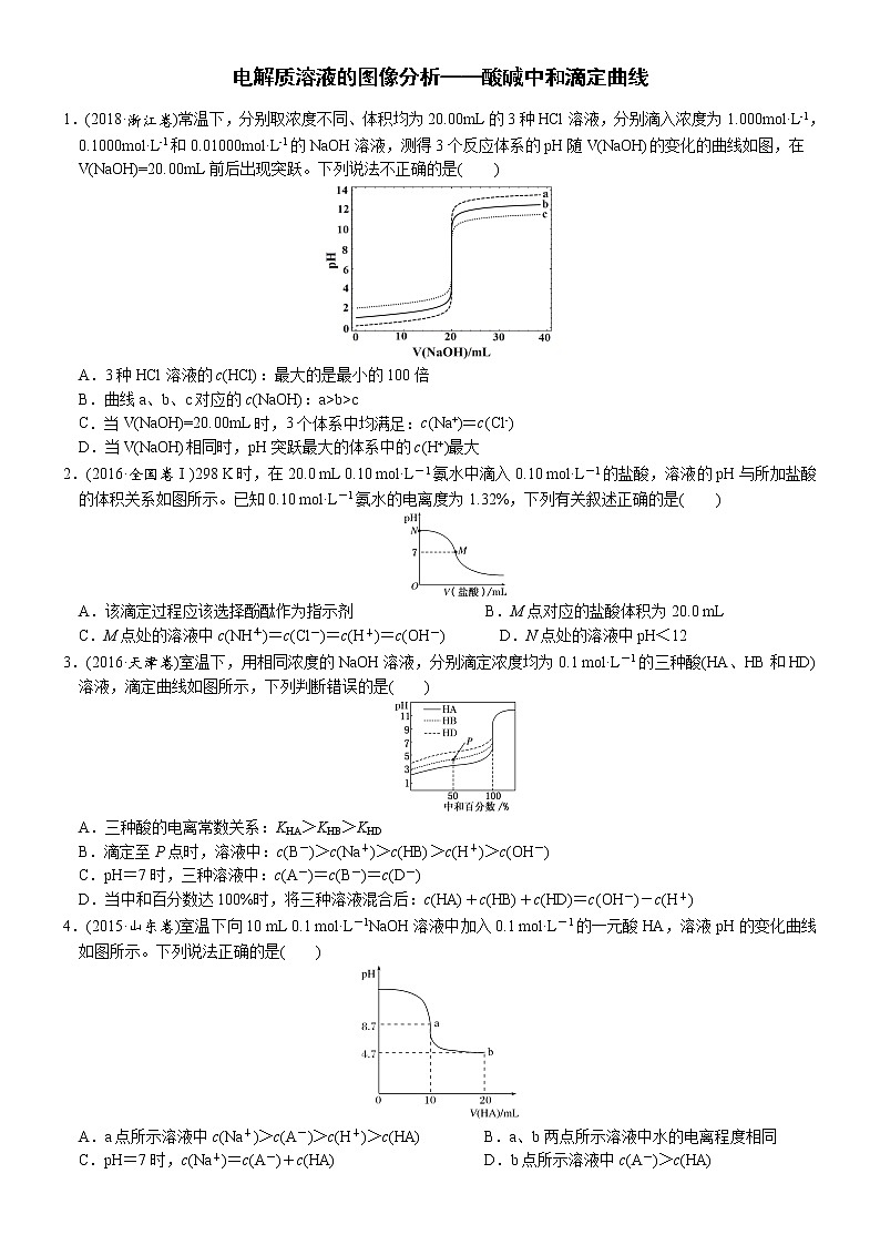 04    考向4   电解质溶液的图像分析——酸碱中和滴定曲线（附答案解析）-备战高考化学大二轮专题突破系列（全国通用）01