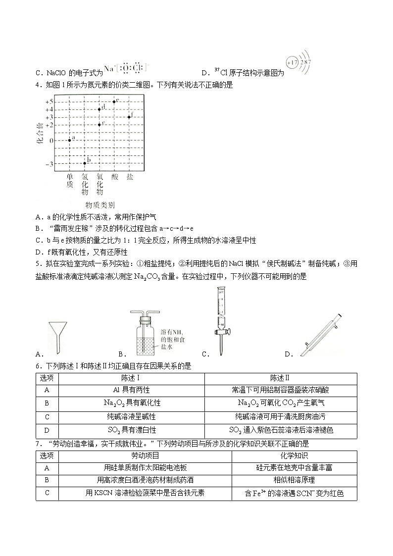 2023年广东省普通高中学业水平选择考模拟测试（一）化学试题第2页