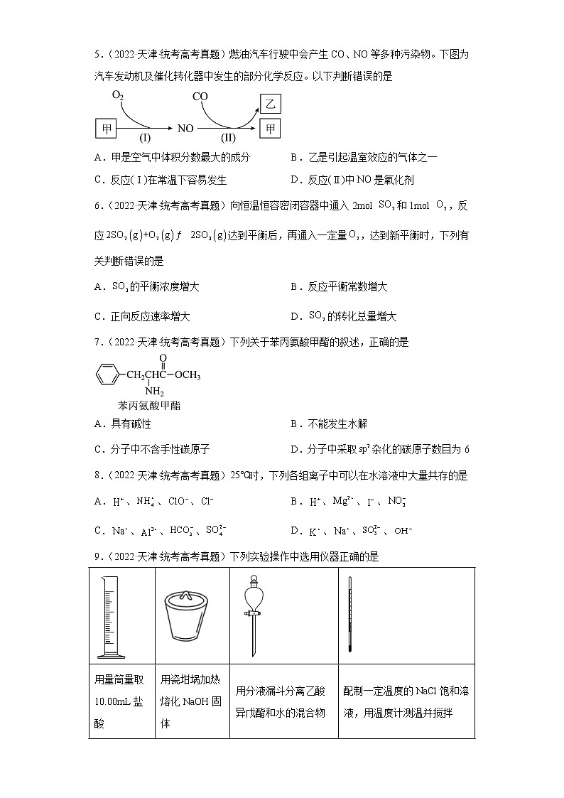 2022年高天津卷化学高考真题（原卷版+解析）02