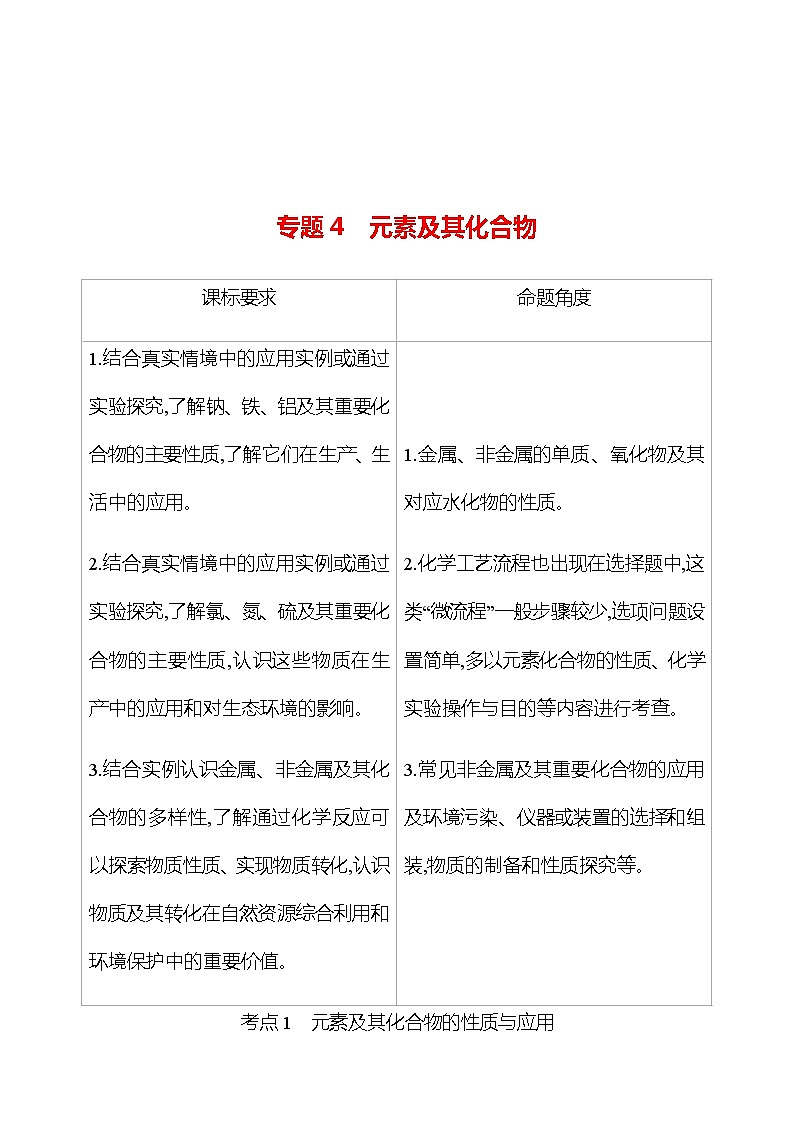 2023 高考化学二轮专题复习 专题4　元素及其化合物 专题复习（教师版）第1页