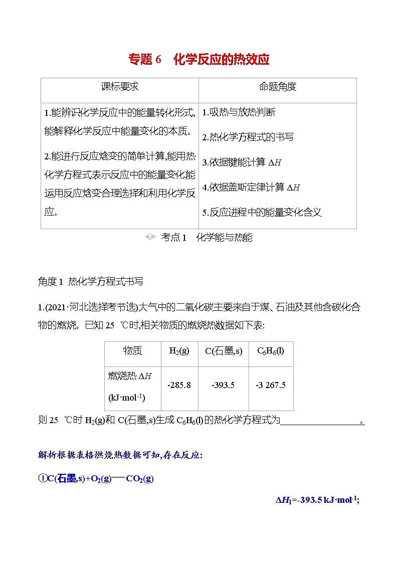 2023 高考化学二轮专题复习 专题6　化学反应的热效应 专题复习（教师版）第1页
