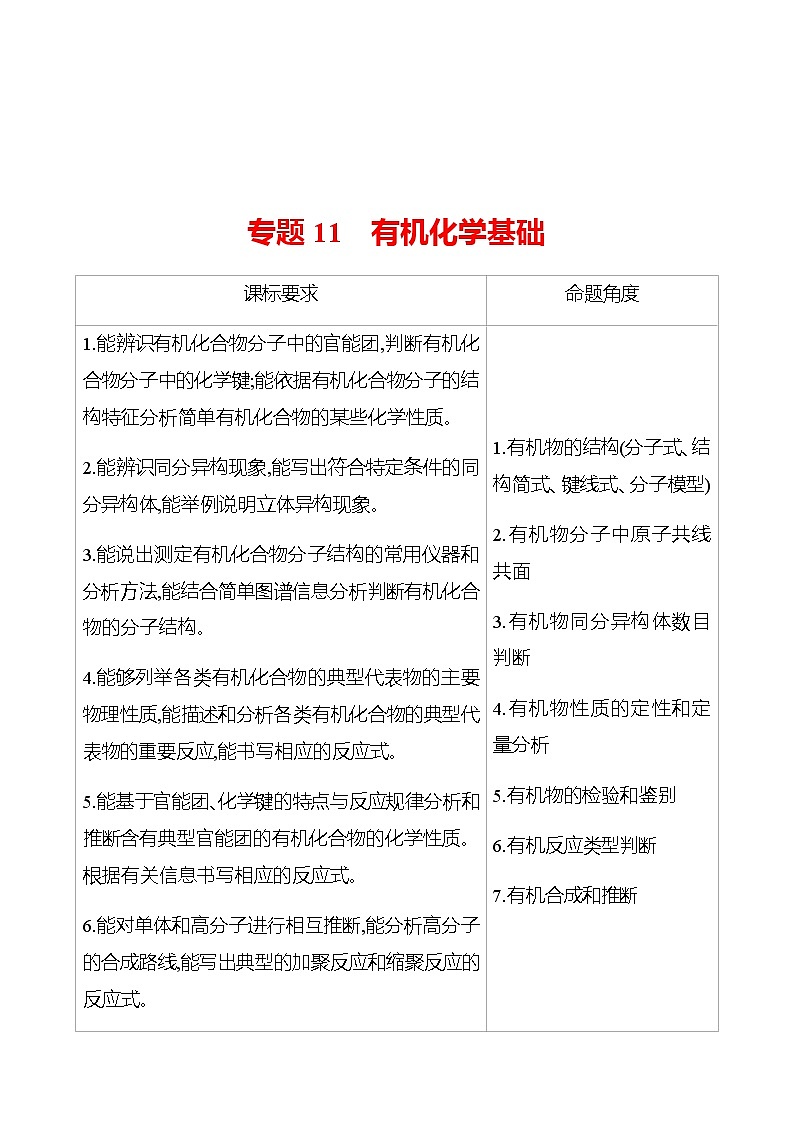 2023 高考化学二轮专题复习 专题11　有机化学基础 专题复习01