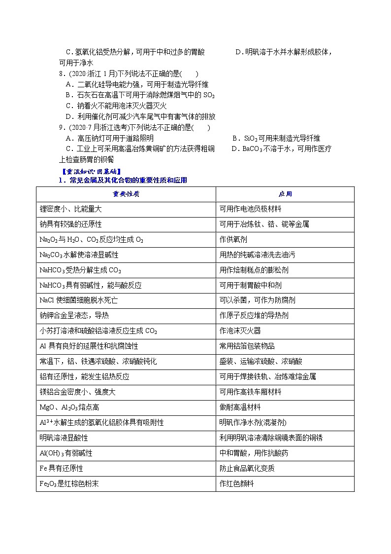 01    考向1   元素及其化合物的性质及应用（附答案解析）-备战2023年高考化学大二轮专题突破系列（全国通用）第2页