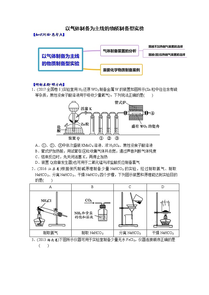 02    考向2    以气体制备为主线的物质制备型实验（附答案解析）-备战2023年高考化学大二轮专题突破系列（全国通用）第1页