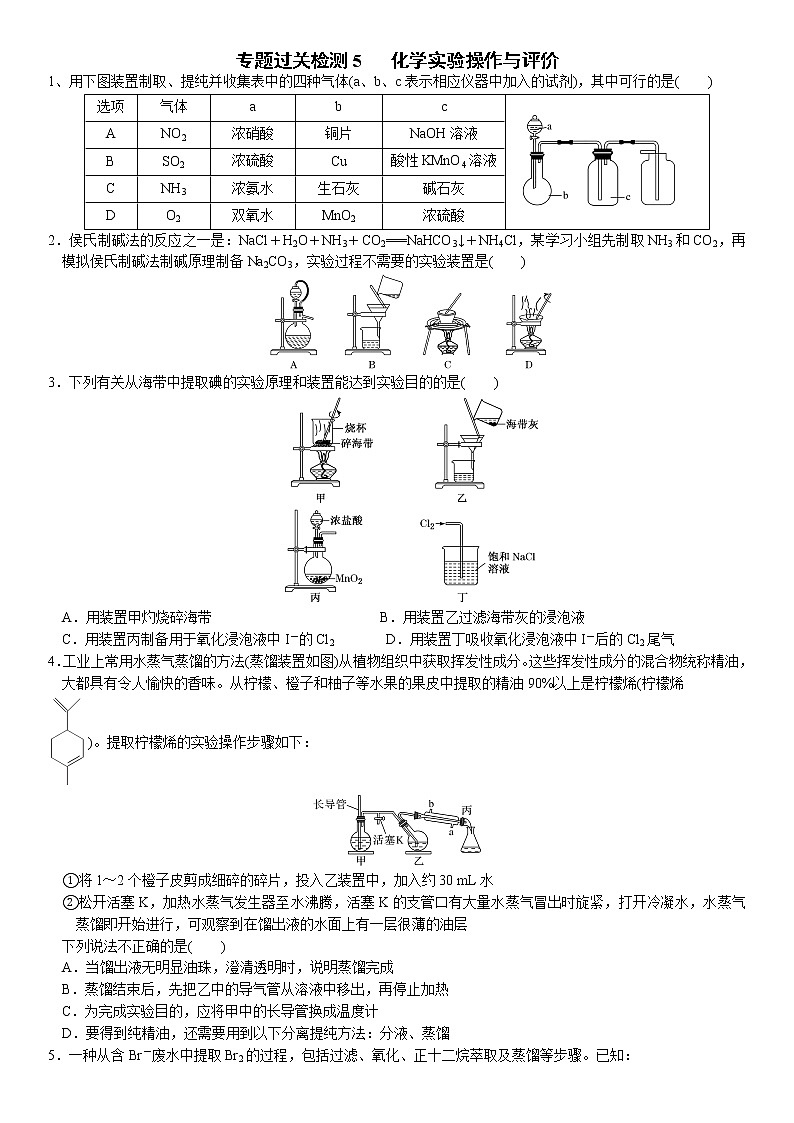 08    专题过关检测5   化学实验操作与评价（附答案解析）-备战2023年高考化学大二轮专题突破系列（全国通用）第1页