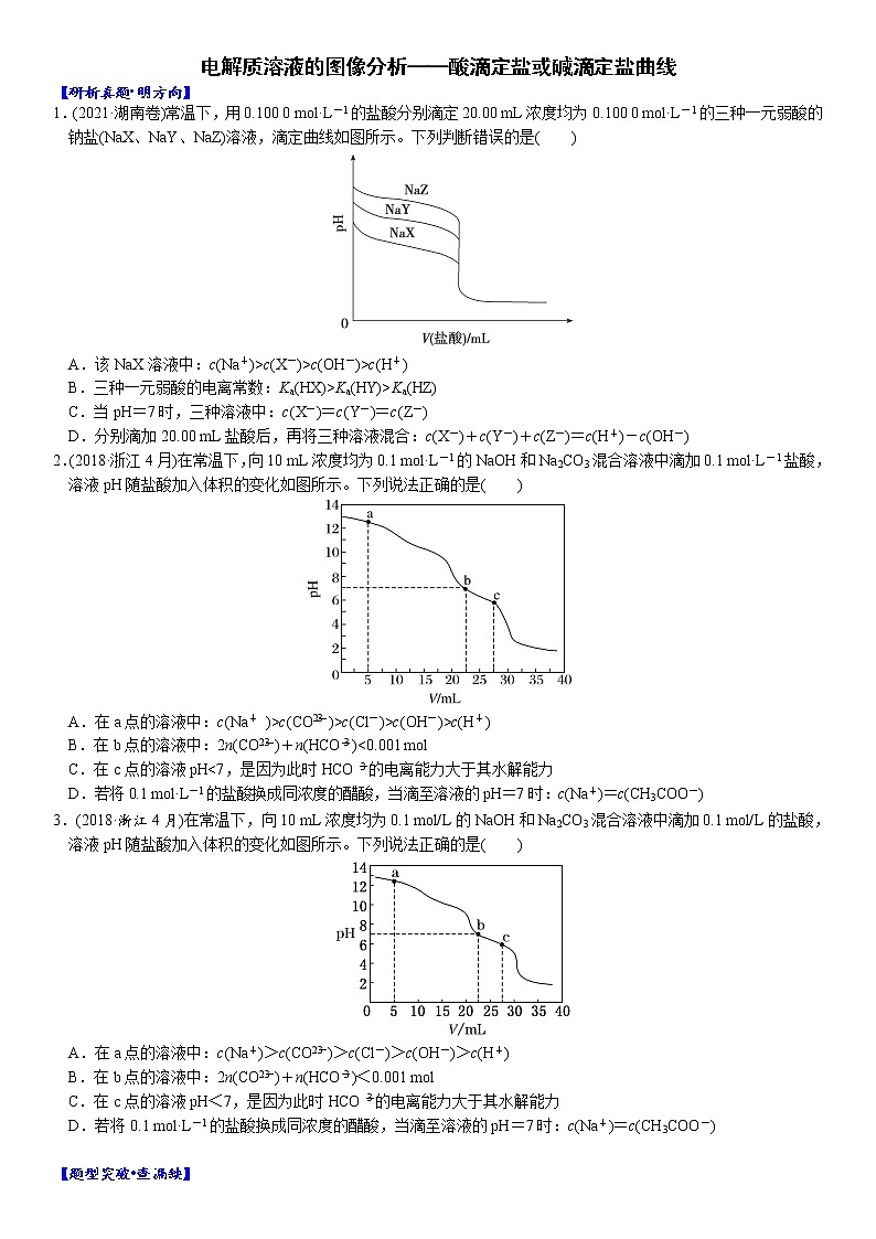 09    考向9   电解质溶液的图像分析——酸滴定盐或碱滴定盐（附答案解析）-备战2023年高考化学大二轮专题突破系列（全国通用）01