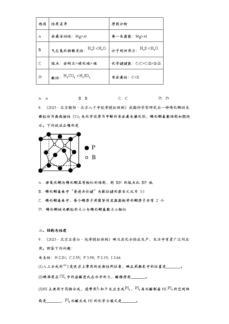 北京市2023年高考化学模拟题汇编-24晶体结构与性质、物质结构与性质综合考察03
