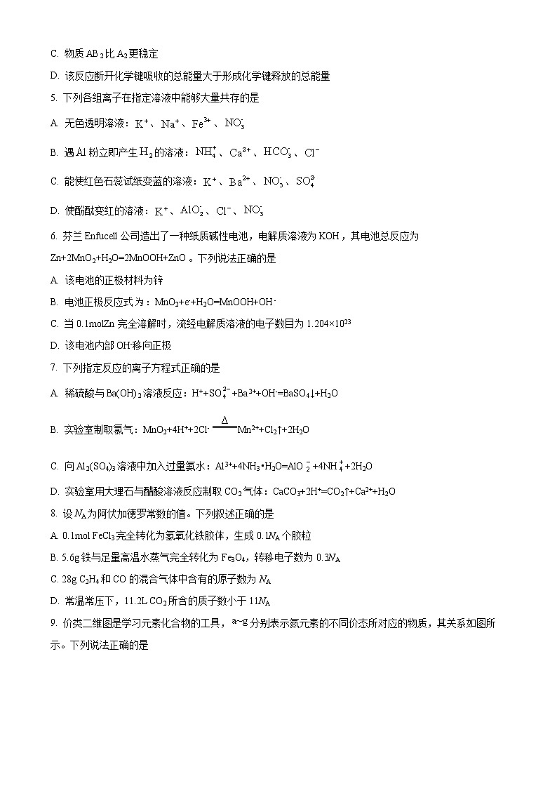 四川省绵竹名校2022-2023学年高一下学期3月月考化学试题  Word版无答案 第2页