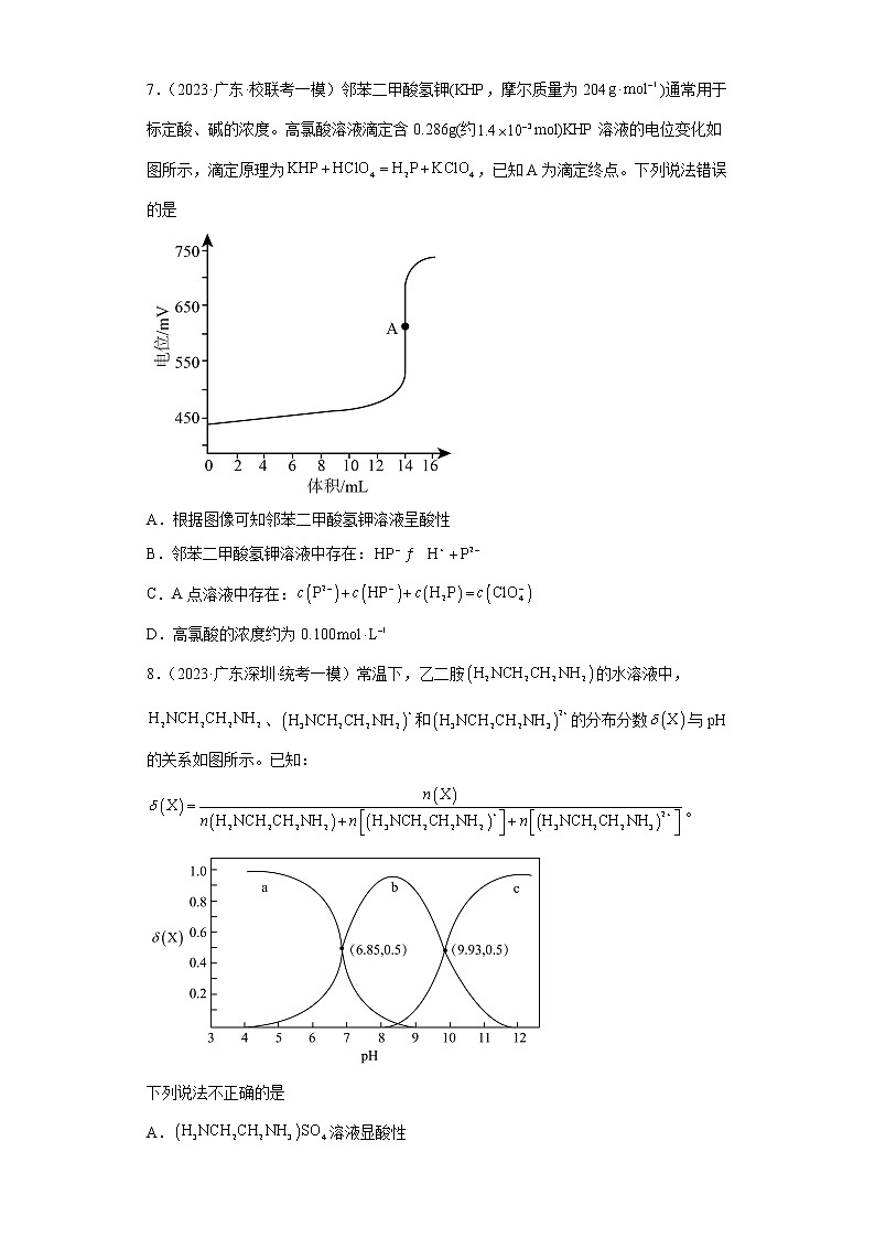 广东省2023年高考化学模拟题汇编-22水解的离子方程式书写、盐类水解规律的理解及应用、盐类双水解反应03
