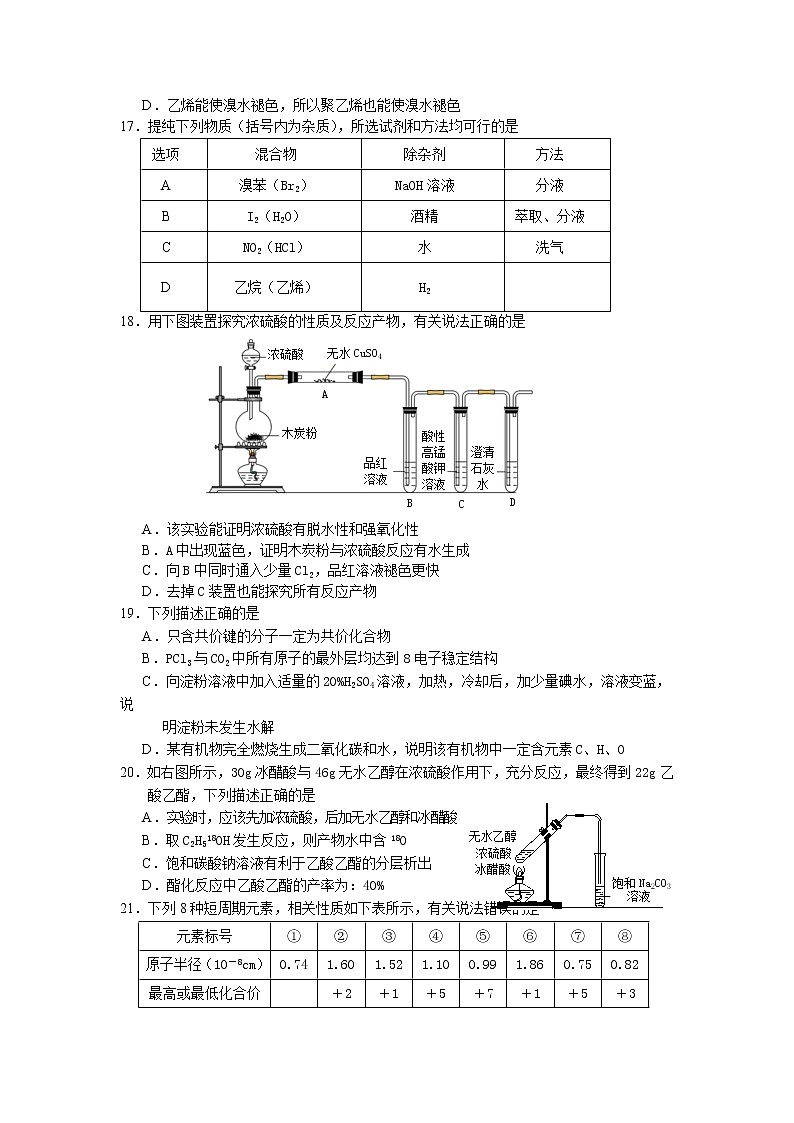 2022达州高一下学期期末监测化学试题含答案03