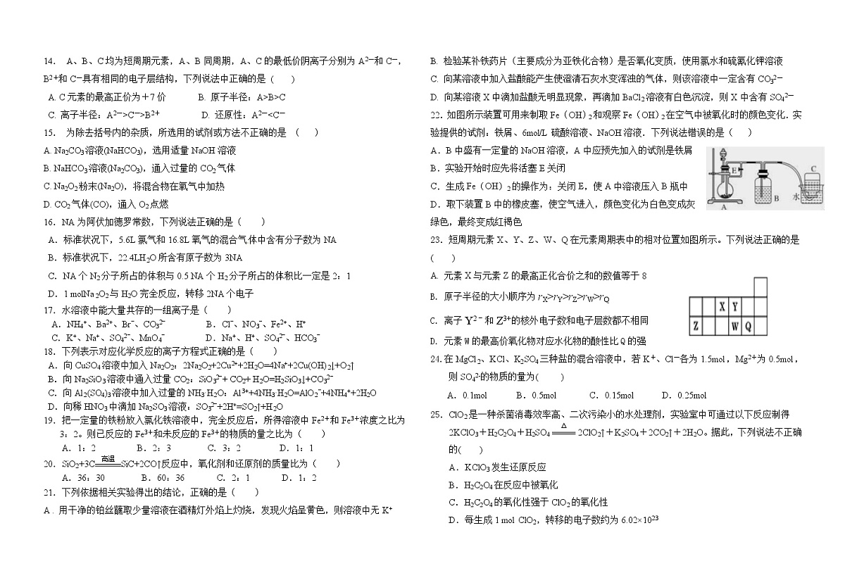 2022-2023学年下学期高一年级4月化学考试试卷第2页