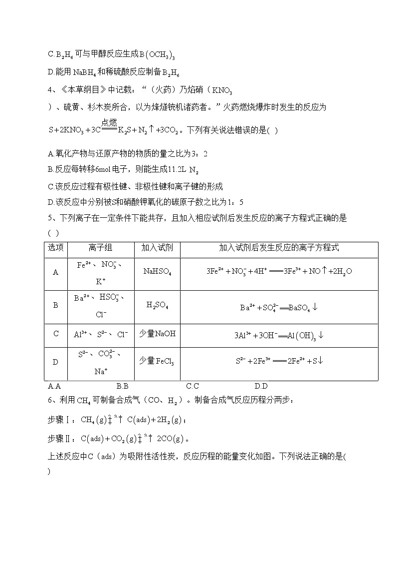 湖南省名校2023届高三下学期第一次联考化学试卷（含答案）02