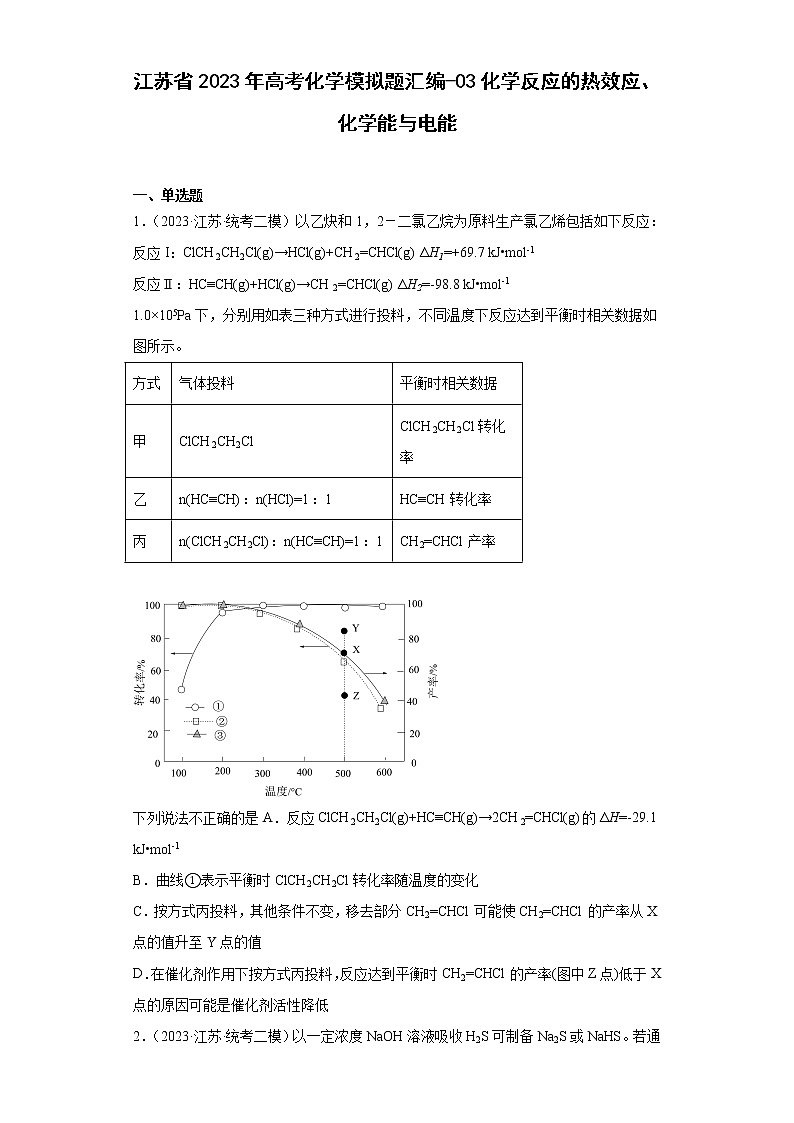 江苏省2023年高考化学模拟题汇编-03化学反应的热效应、化学能与电能01