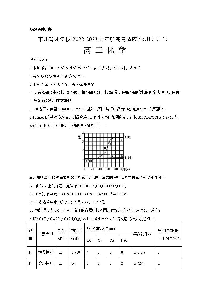 辽宁省东北育才学校2022-2023学年高三化学高考适应性试卷（二）（Word版附解析）01