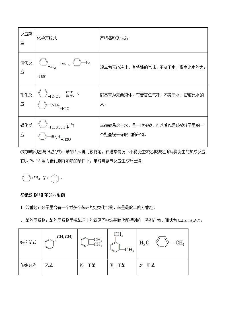 易错点7 苯与芳香烃的结构与性质-2022-2023学年高二化学易错归纳与巩固（人教版2019选择性必修3） 练习02