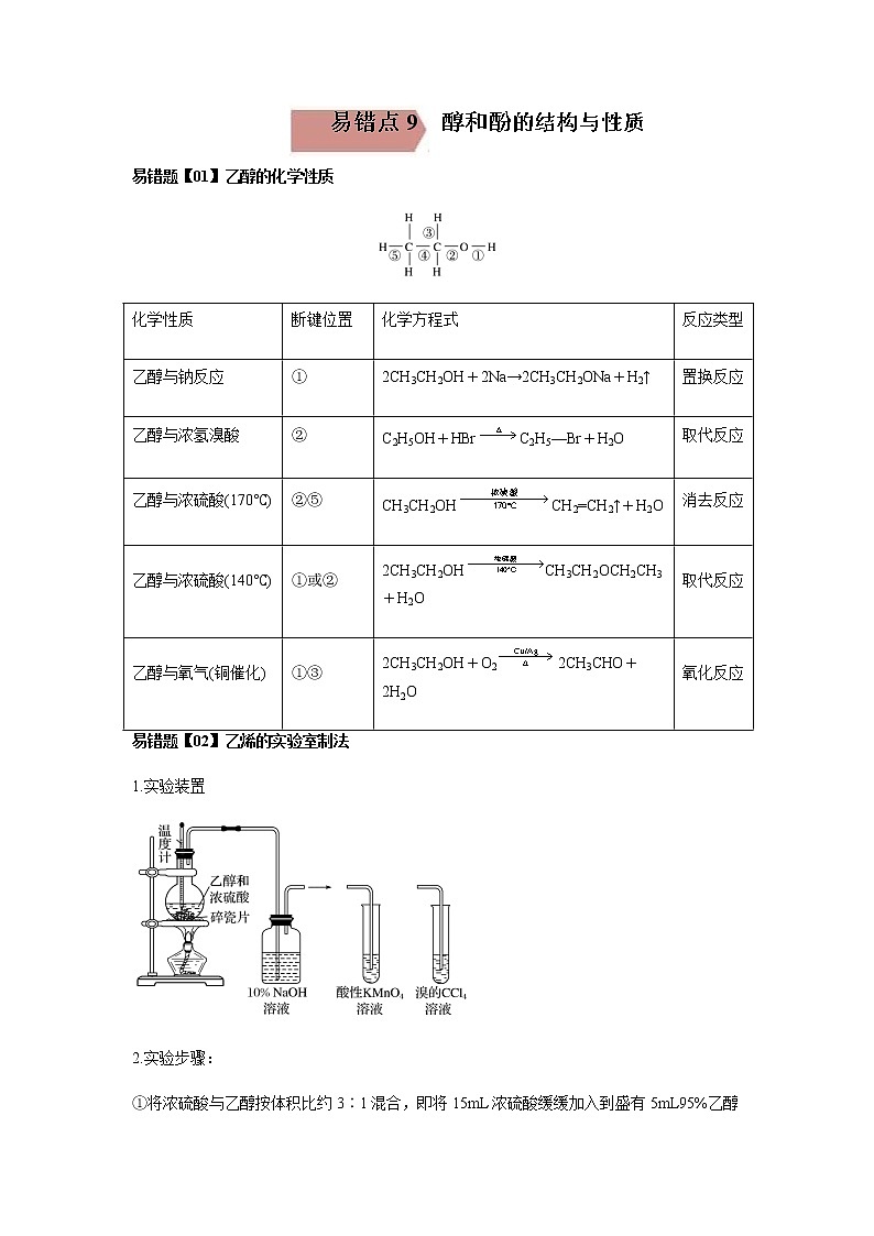 易错点9 醇和酚的结构与性质（教师版）-2022-2023学年高二化学易错归纳与巩固（人教版2019选择性必修3）第1页