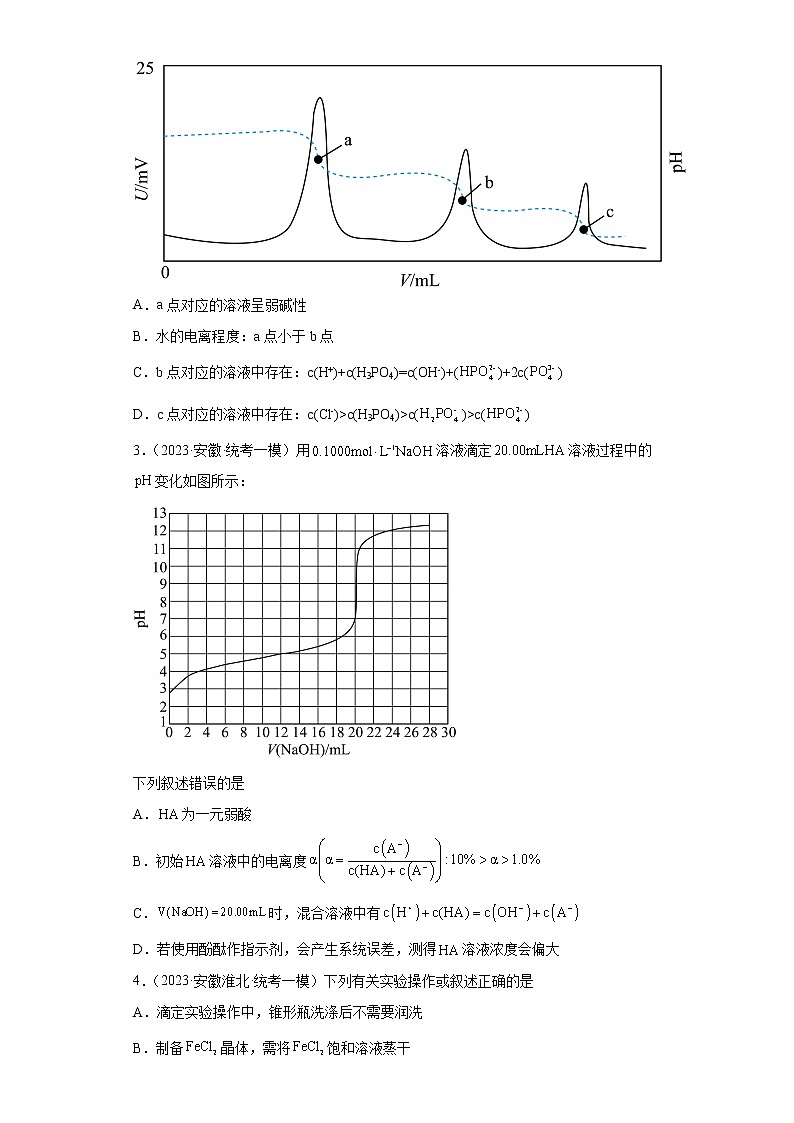 安徽省2023年高考化学模拟题汇编-09水的电离及溶液的酸碱性、弱电解质的电离、沉淀溶解平衡02