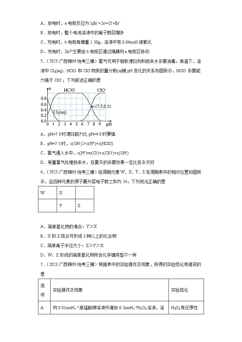 广西柳州市2023届高三下学期高考模拟（三模）理综化学试题02