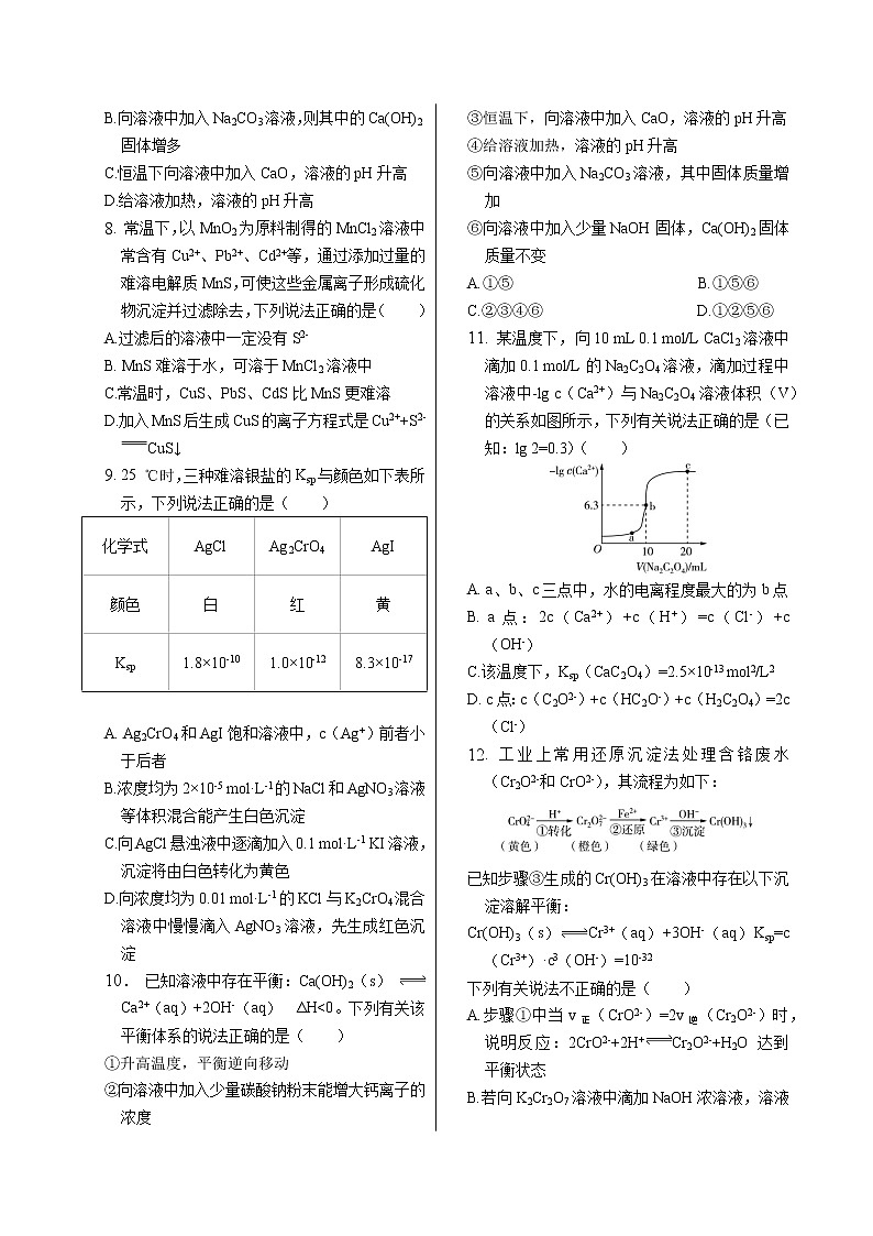 苏教版高中化学选择性必修1·专题3  第四单元  沉淀溶解平衡（同步练习含答案）02
