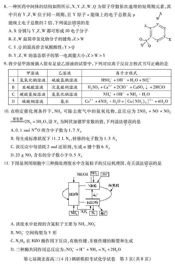 2022届湖北省高三下学期4月调研模拟考试（二模） 化学 PDF版含答案03