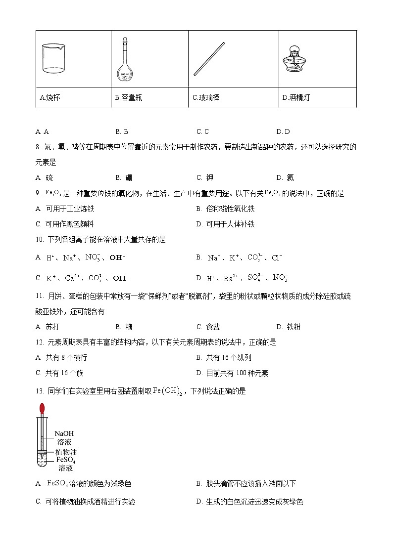 2023太原高一上学期期末化学试题含解析02