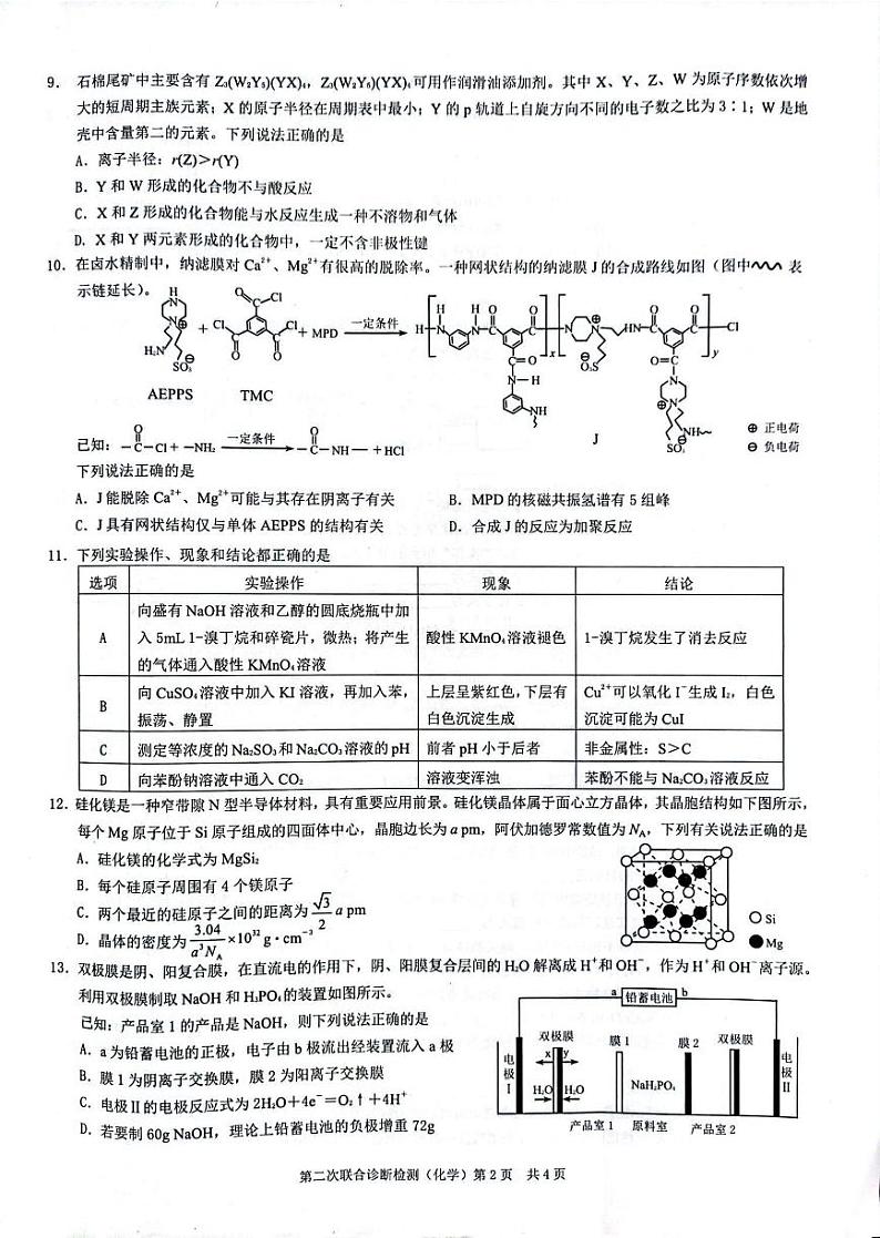 2023重庆二诊（康德卷）2023年普通高等学校招生全国统一考试高三第二次联合诊断检化学第2页
