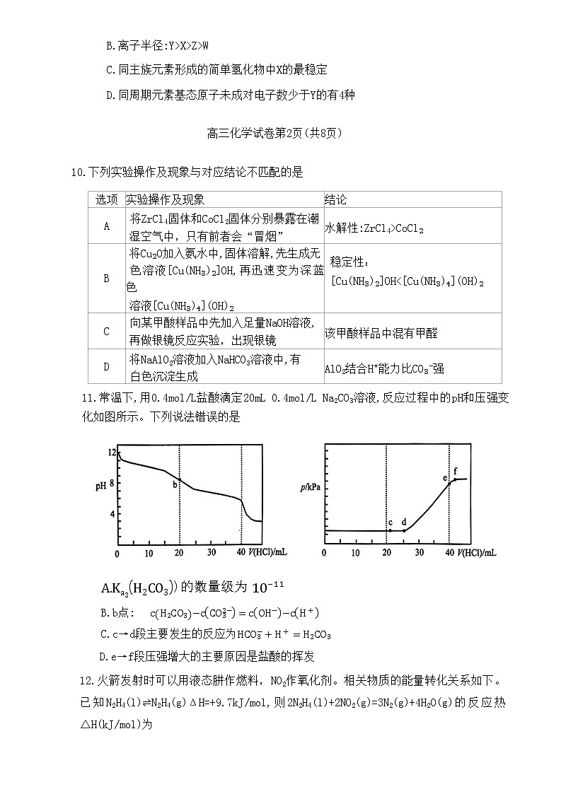 2023重庆市高三二诊（教科院卷）高2023届学业质量调研抽测化学试题03