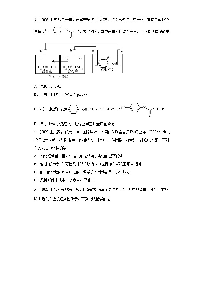 山东省2023年高考化学模拟题汇编-15化学能与电能（原电池、化学电源）第2页
