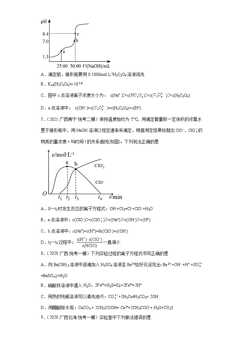 广西高考化学三年（2020-2022）模拟题分类汇编-14盐类的水解03