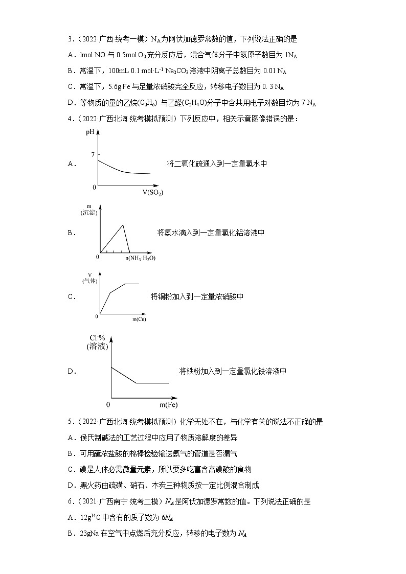 广西高考化学三年（2020-2022）模拟题分类汇编-05氮族元素及其化合物02