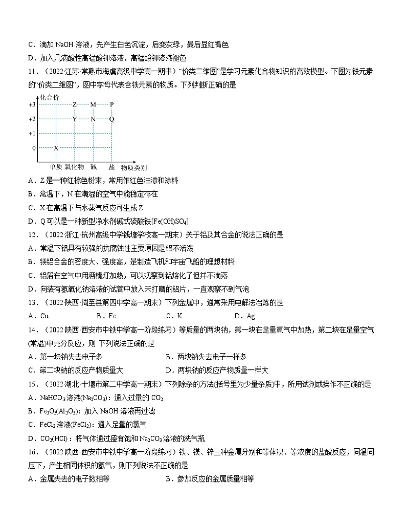 第三章 铁 金属材料（A卷）【过习题】-2022-2023学年高一化学单元复习（人教版2019必修第一册）03